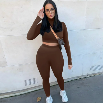 Women's Two-Piece Solid Autumn Overalls Set