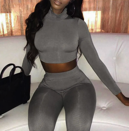 Women's Two-Piece Solid Autumn Overalls Set